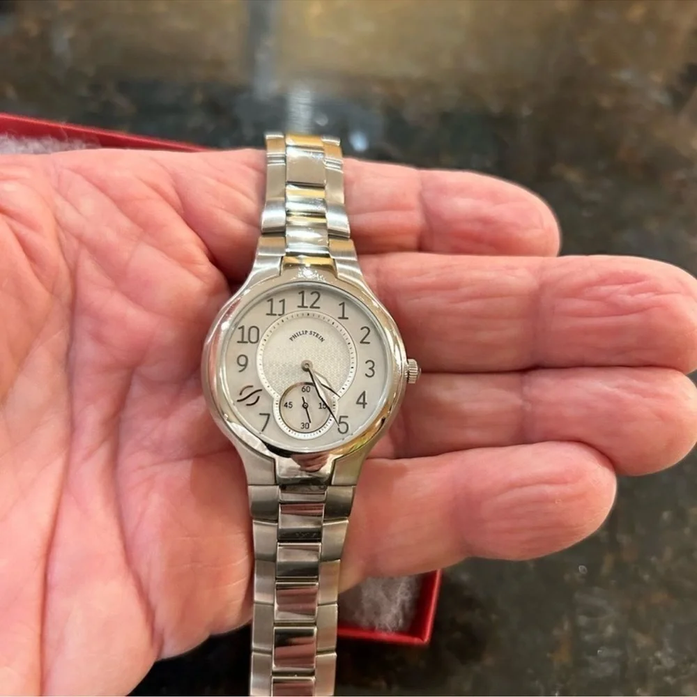 Women’s Philip Stein, mother of pearl face stainless steel watch 35 MM